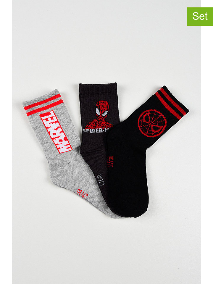 Spiderman Skarpety (3 pary) "Spider-Man" w kolorze szaro-czarnym rozmiar: 23-26