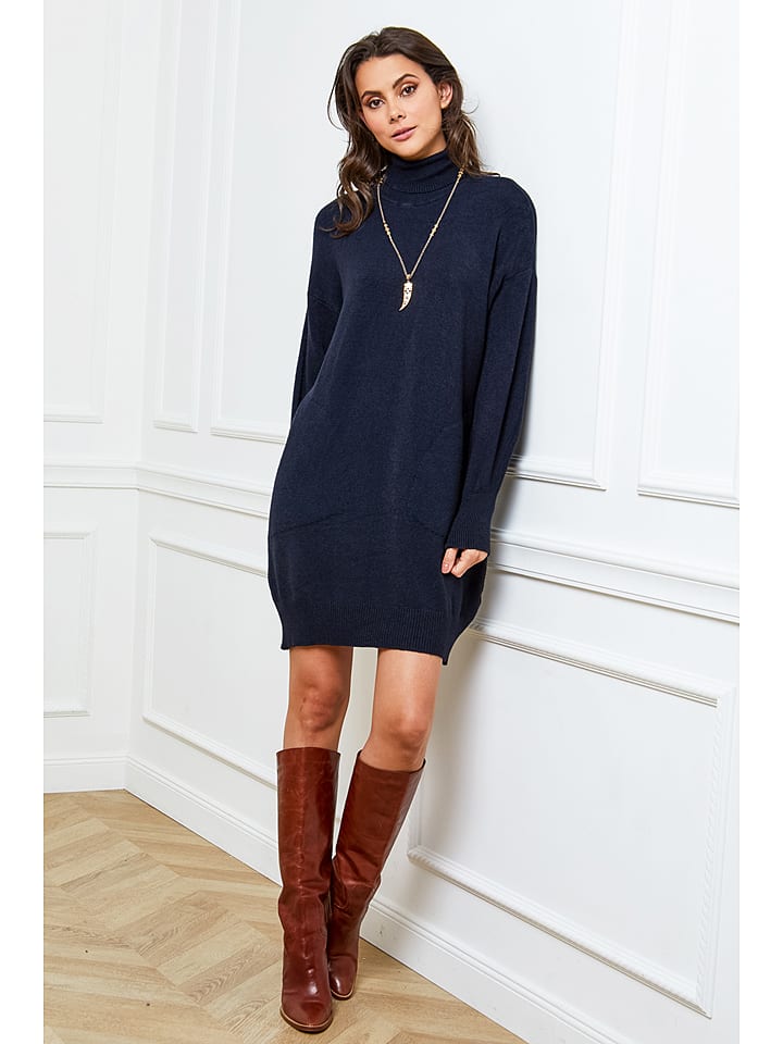 Joséfine Sukienka dzianinowa "Halof" w kolorze granatowym rozmiar: M