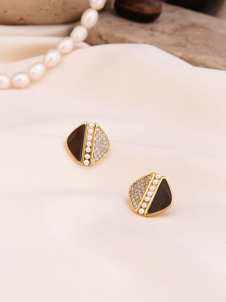 Pierres de Jade Pozłacane kolczyki-wkrętki z perłami i cyrkoniami rozmiar: onesize