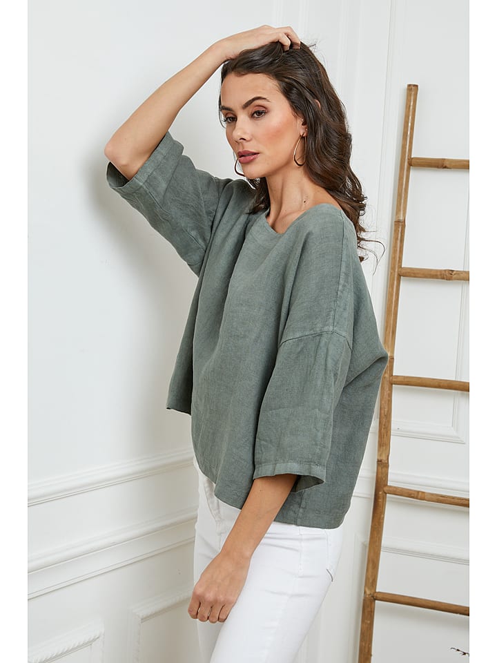 Fleur de Lin Lniana bluzka "Georginia" w kolorze khaki rozmiar: L