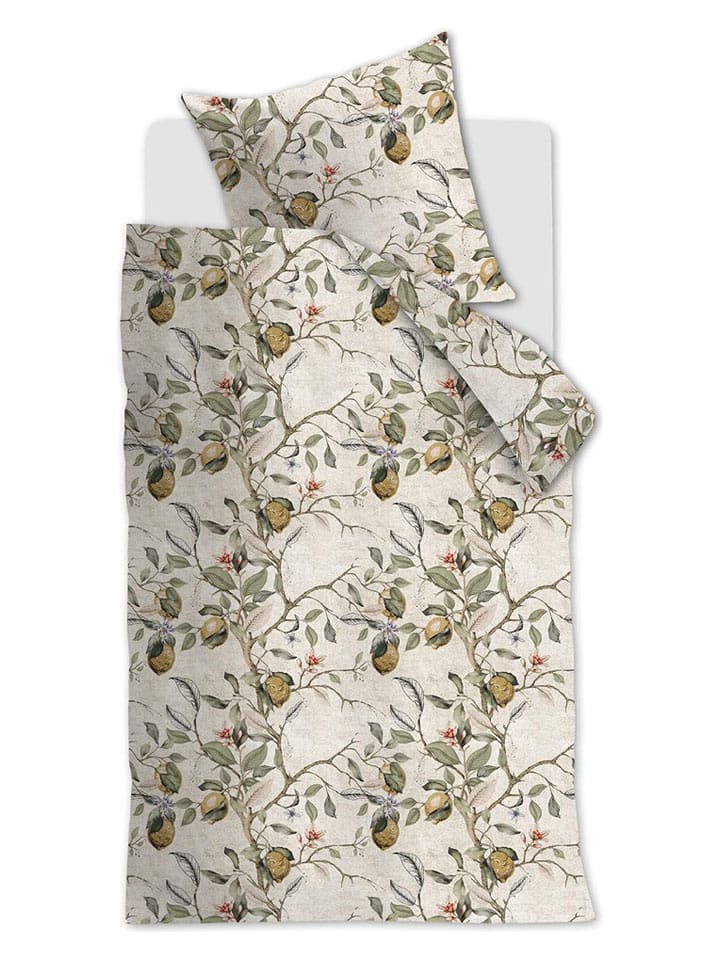 At Home Komplet pościeli flanelowej "Lemon Tree" w kolorze zielono-kremowym rozmiar: 155x220 cm