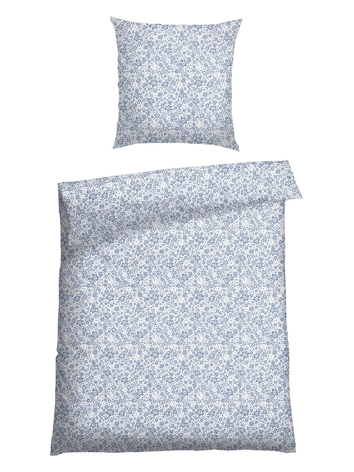 Schiesser Komplet pościeli renforcé "Flower" w kolorze błękitnym rozmiar: 135x200 cm