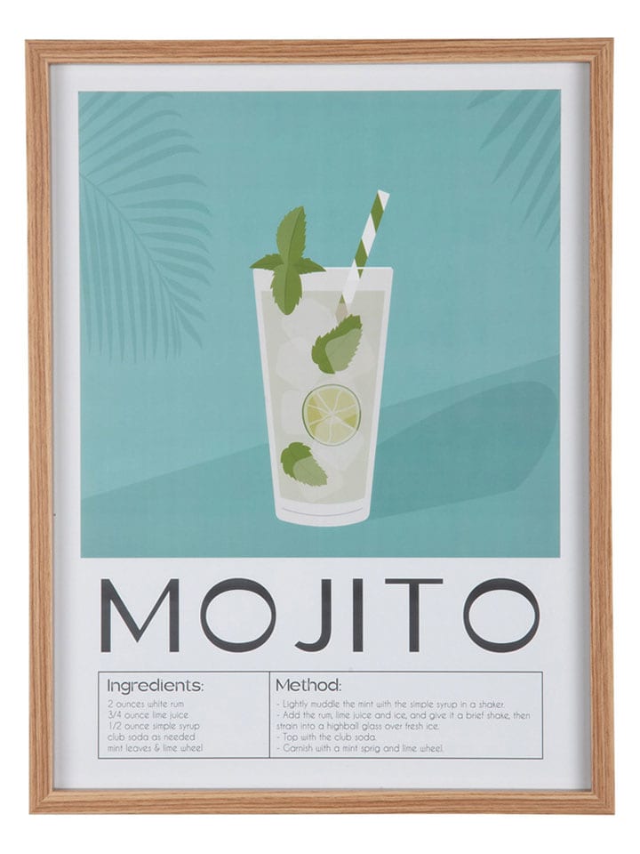 Present Time Druk artystyczny "Mojito" w kolorze błękitnym w ramce - 41,5 x 31,5 cm rozmiar: onesize