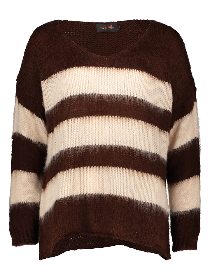 miss goodlife Sweter "Stripes" w kolorze ciemnobrązowo-kremowym rozmiar: S