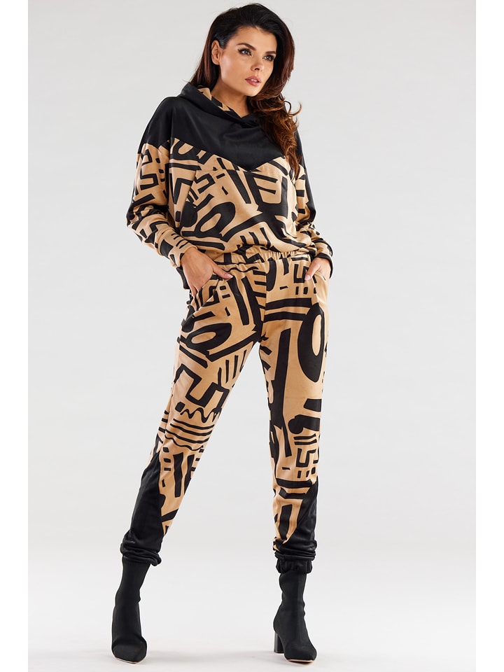 Awama Spodnie w kolorze jasnobrązowo-czarnym rozmiar: L