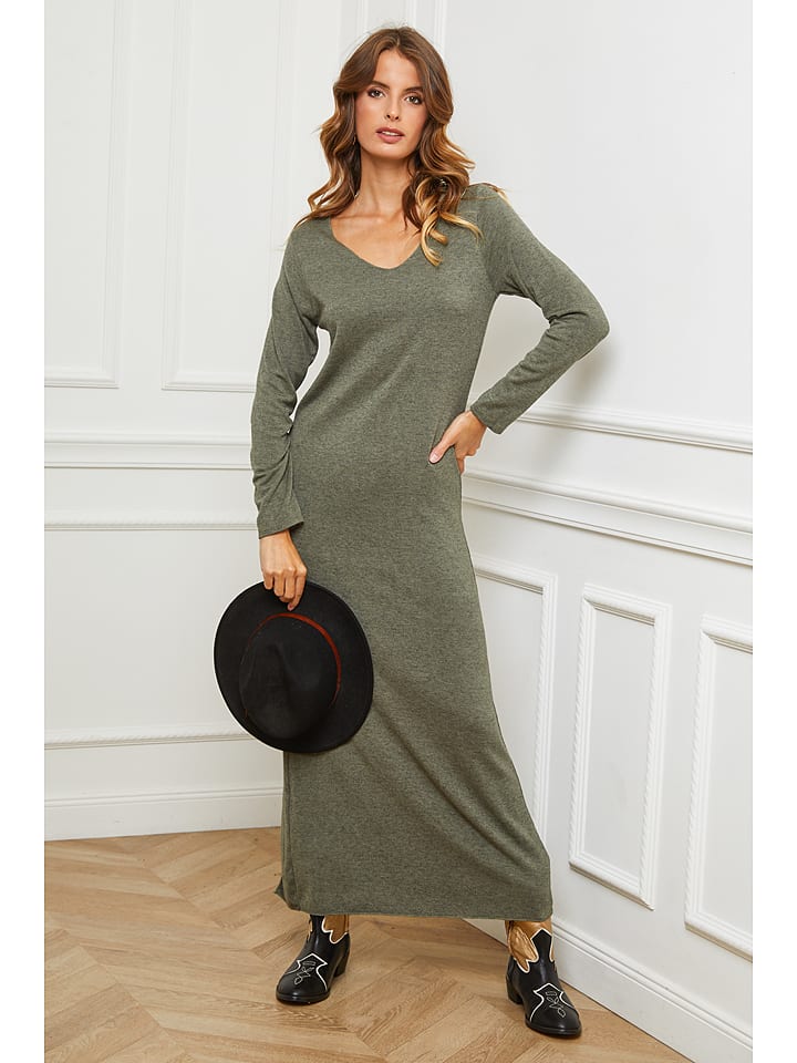 So Cachemire Sukienka dzianinowa "Abalone" w kolorze oliwkowym rozmiar: M