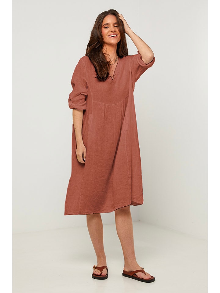 Rodier Lin Lniana sukienka w kolorze brązowym rozmiar: L/XL