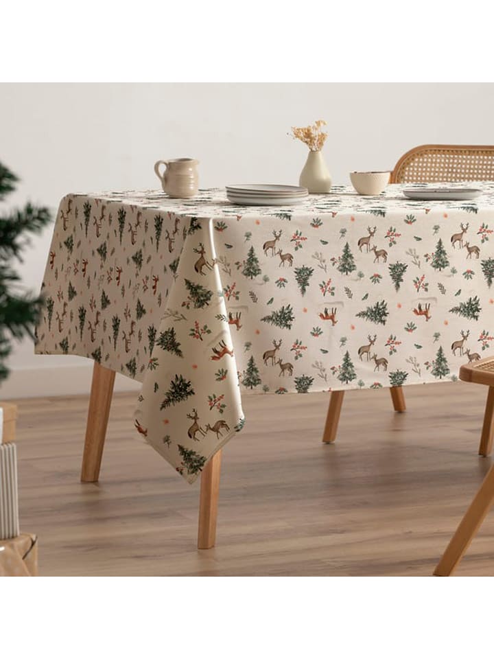 GAMUSI Obrus "Snowpine" w kolorze beżowo-zielonym rozmiar: 160x100 cm