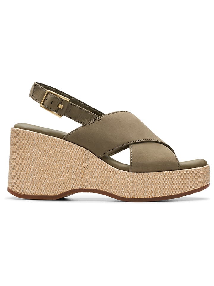 Clarks Skórzane sandały "Manon Wish" w kolorze khaki na koturnie rozmiar: 41,5