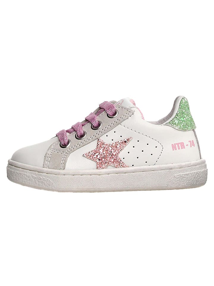 Naturino Skórzane sneakersy "Pinn" w kolorze biało-zielono-jasnoróżowym rozmiar: 31