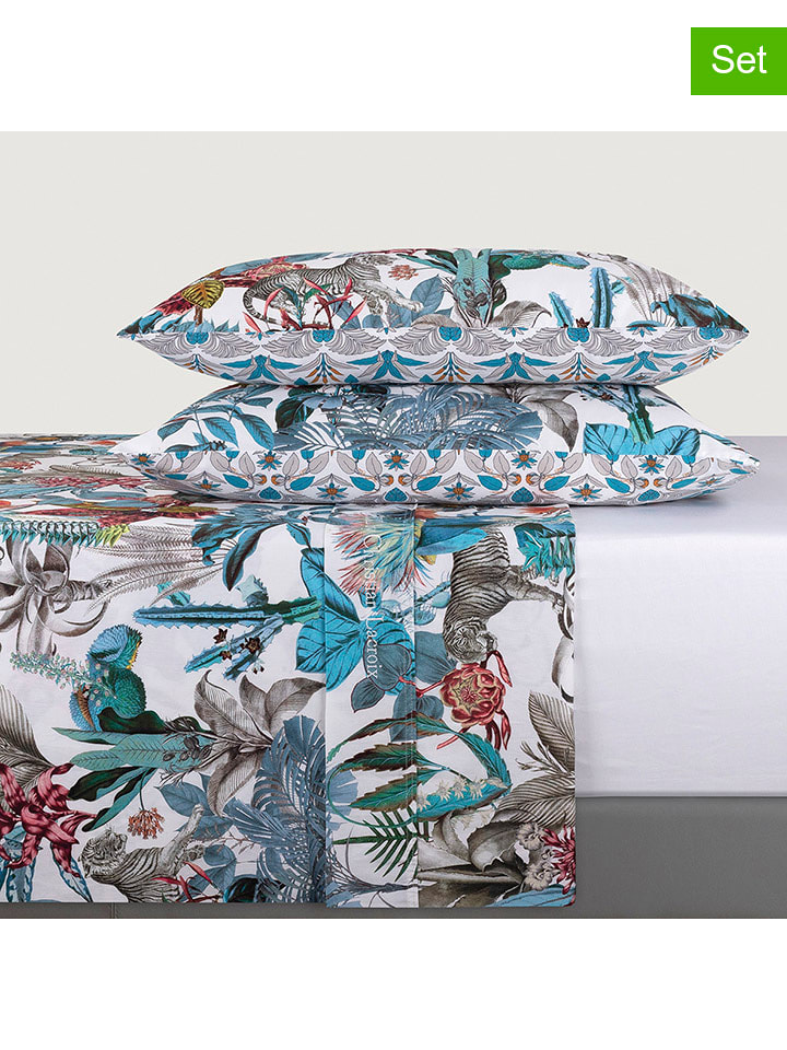 CXL by Christian Lacroix 4-częściowy zestaw satynowy w kolorze biało-niebieskim ze wzorem rozmiar: 205x290 cm