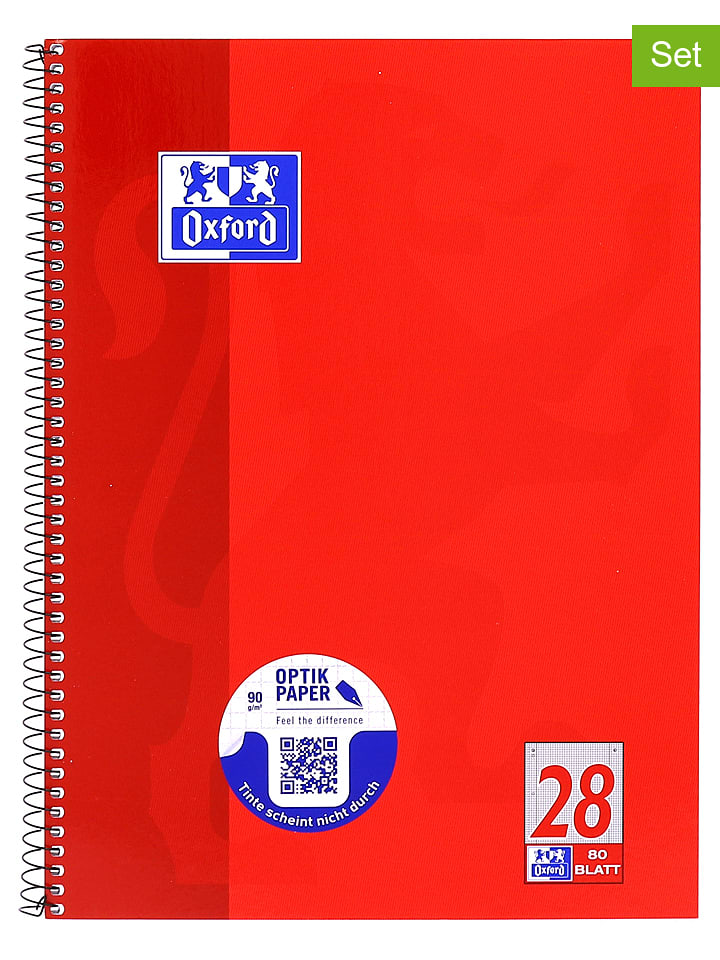 Oxford Kołozeszyty (5 szt.) w kolorze czerwonym - A4 rozmiar: onesize