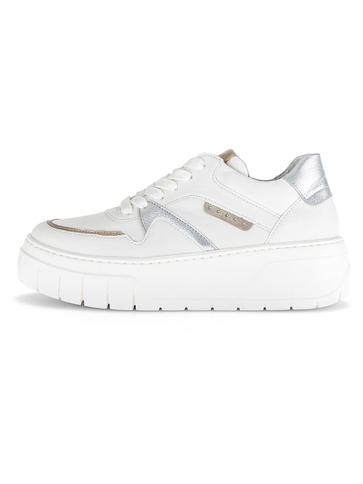 Gabor Skórzane sneakersy w kolorze srebrno-białym rozmiar: 40,5