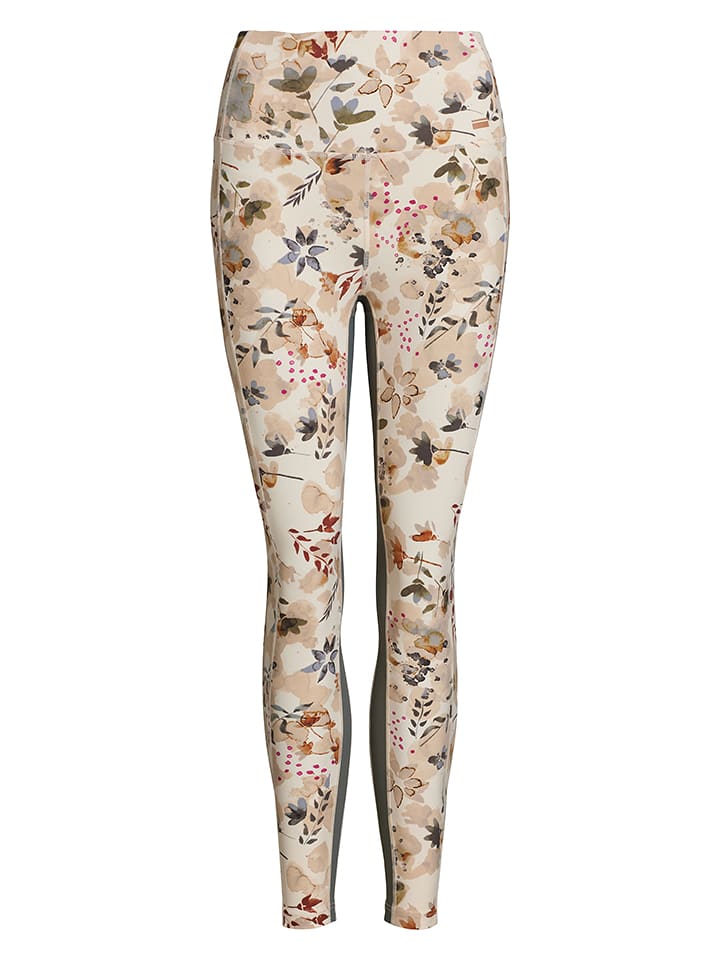 Rethinkit Legginsy sportowe "Beths" w kolorze beżowym ze wzorem rozmiar: L