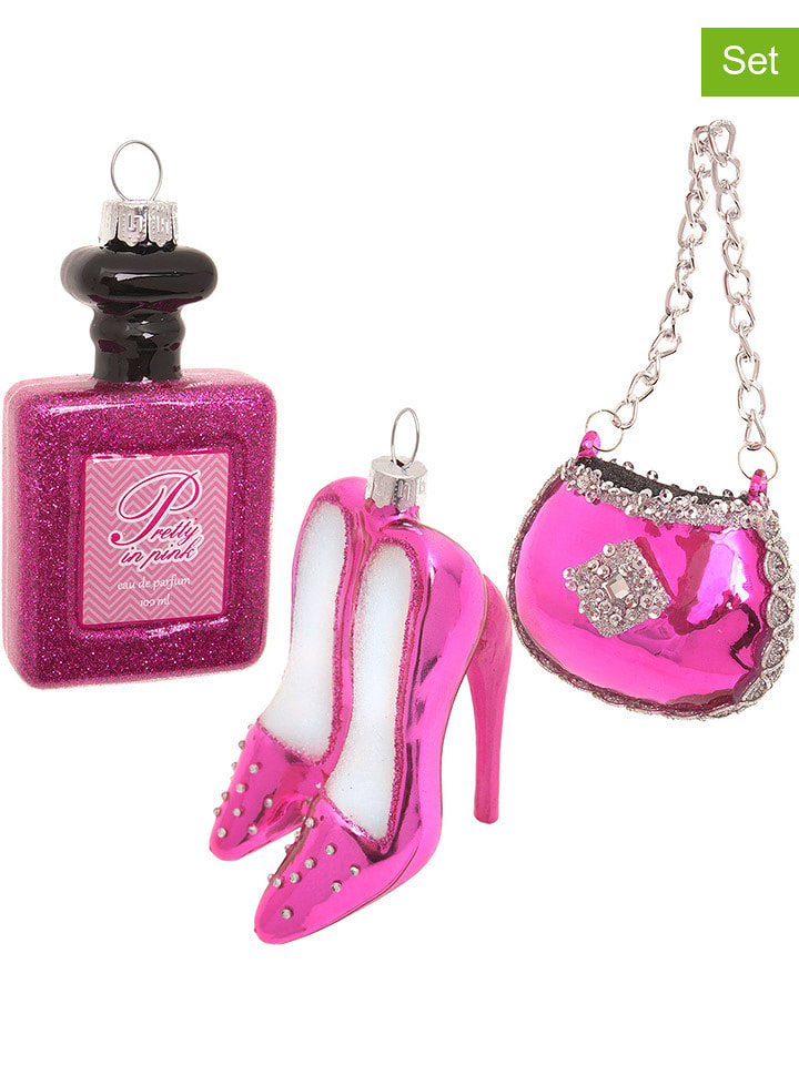 Krebs Glas Lauscha Ozdoby choinkowe (3 szt.) "Pretty" w kolorze różowym rozmiar: onesize