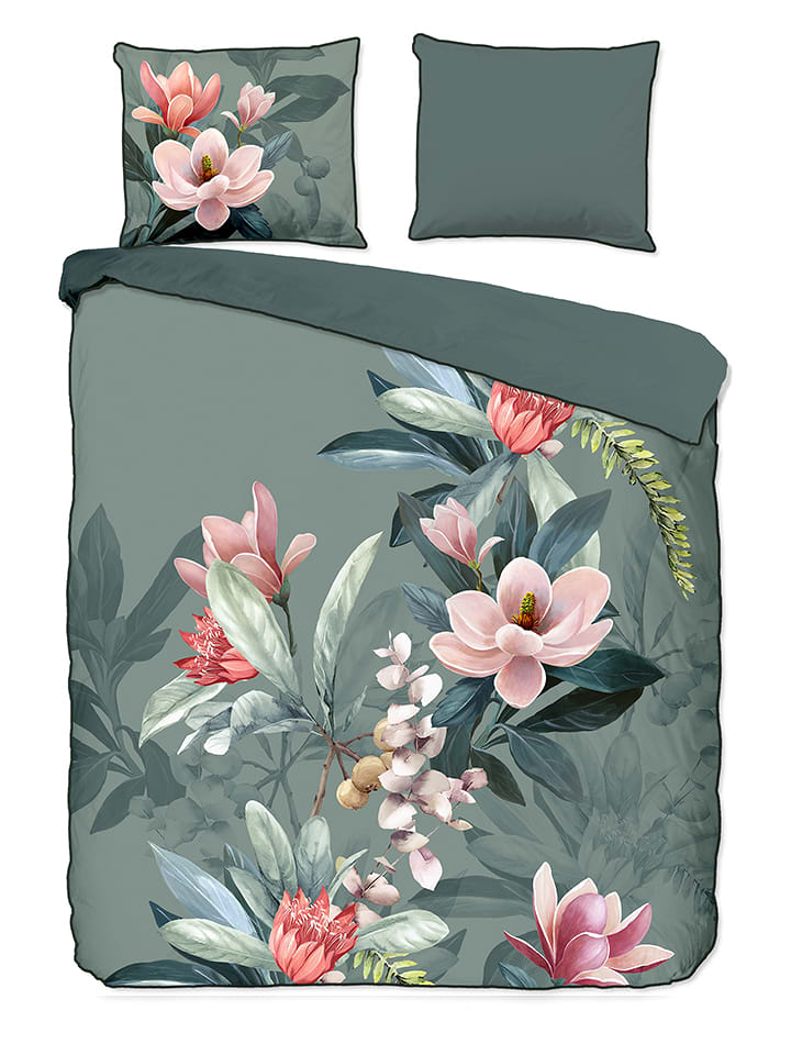 Descanso Komplet pościeli satynowej "Parler" w kolorze zielonym rozmiar: 140x200/220 cm