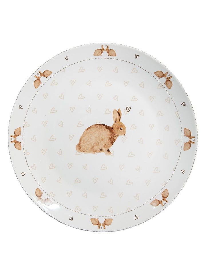 Clayre & Eef Talerz obiadowy w kolorze biało-jasnobrązowym - Ø 26 cm rozmiar: onesize