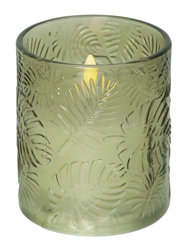 STAR Trading Świeca LED "Flame Leaf" w kolorze zielonym - wys. 10 cm rozmiar: onesize