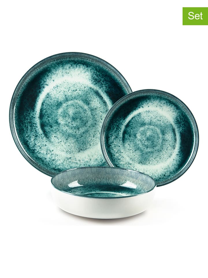 Trendy Kitchen by EXCÉLSA 12-częściowy zestaw talerzy "Atena" w kolorze turkusowym rozmiar: onesize
