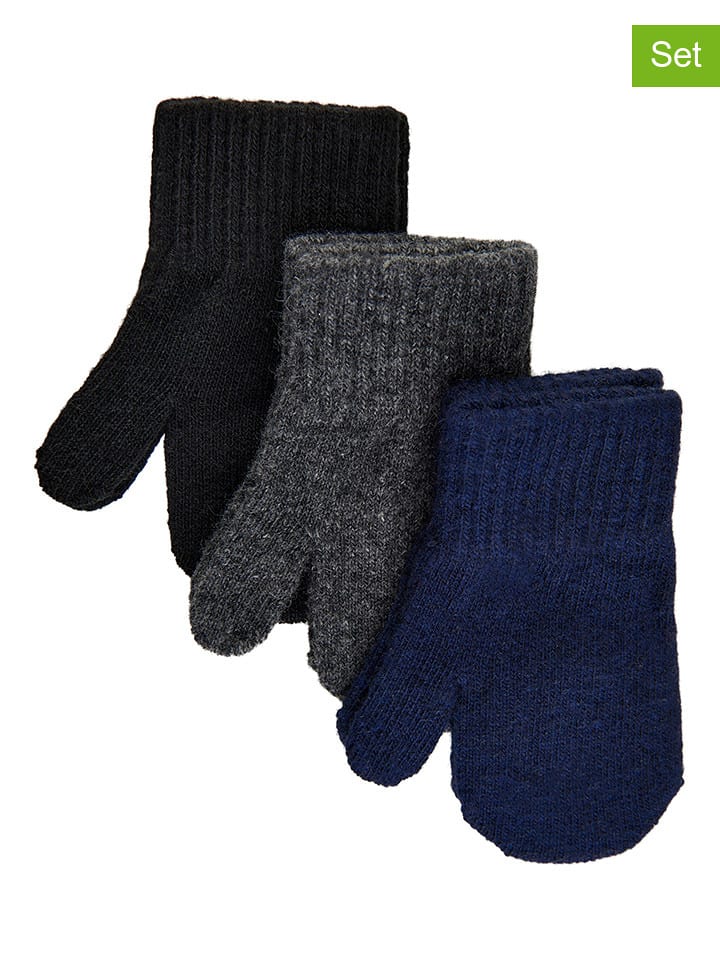 mikk-line Rękawiczki (3 pary) w kolorze granatowym, antracytowym i czarnym rozmiar: 92-104