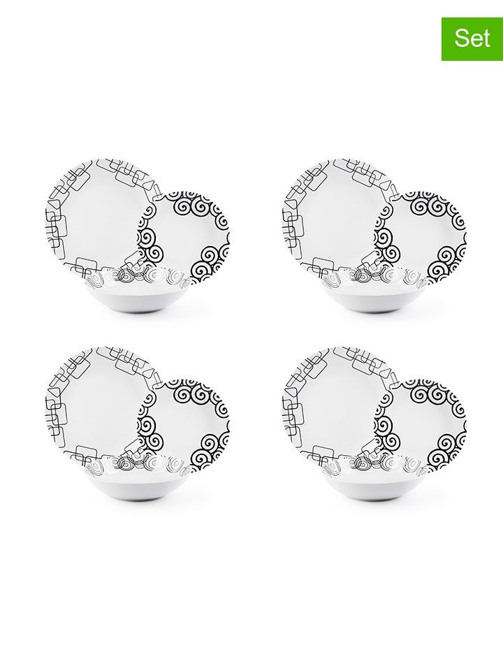 Trendy Kitchen by EXCÉLSA 12-częściowy zestaw talerzy "Magic" w kolorze biało-czarnym rozmiar: onesize