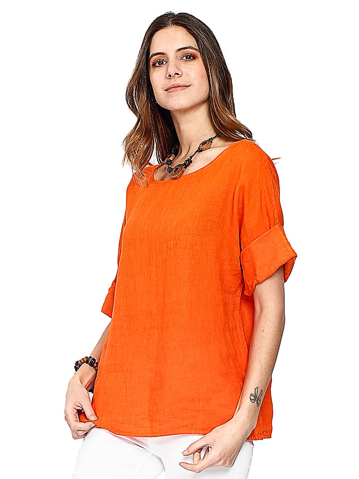 Le Jardin du Lin Lniana koszulka w kolorze pomarańczowym rozmiar: 36