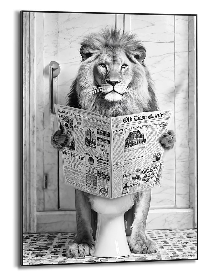 Orangewallz Druk artystyczny "Lion Toilet" w ramce - 50 x 70 cm rozmiar: 40x50 cm