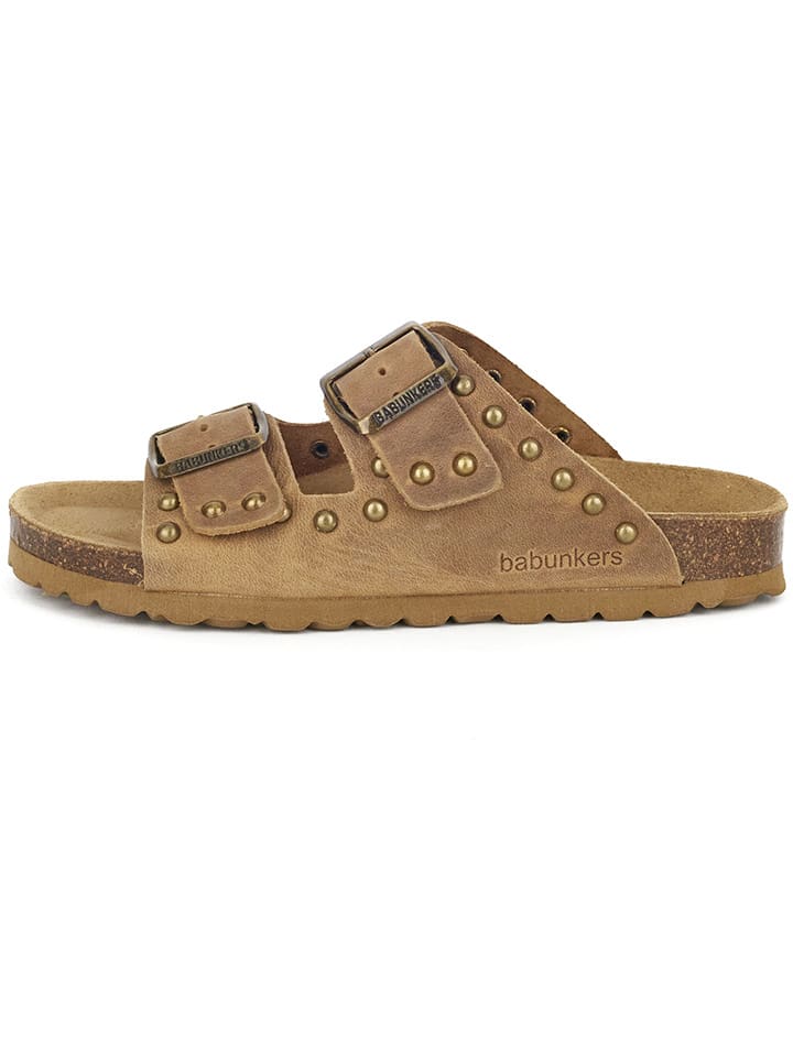 BABUNKERS Family Skórzane klapki w kolorze jasnobrązowym rozmiar: 42