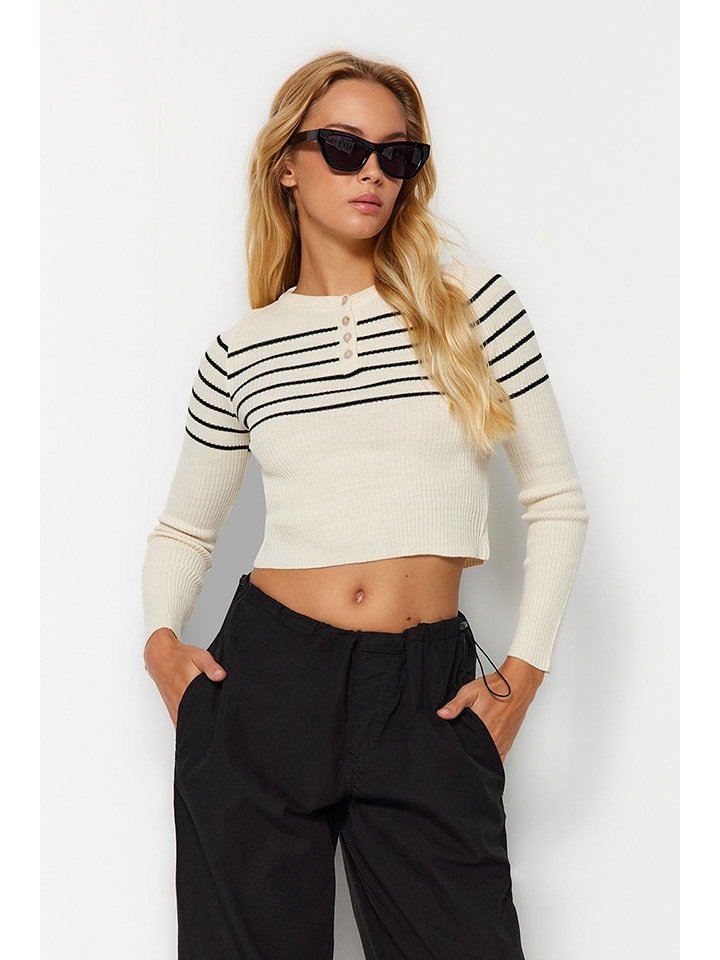 trendyol Sweter w kolorze kremowo-granatowym rozmiar: S/M