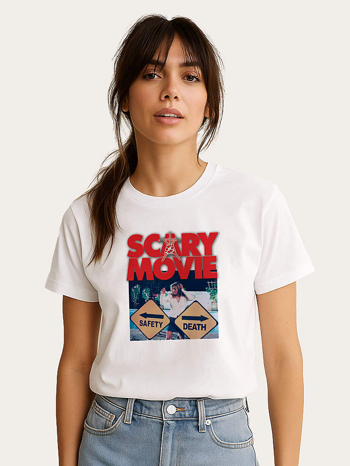 WOOOP Koszulka "Scary Movie Official Safety vs Death" w kolorze białym rozmiar: S