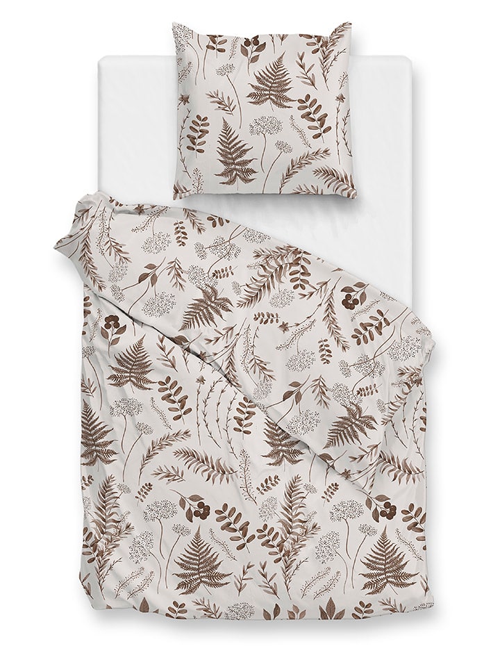 HNL Komplet pościeli flanelowej "Autunno" w kolorze biało-jasnobrązowym rozmiar: 155x220 cm