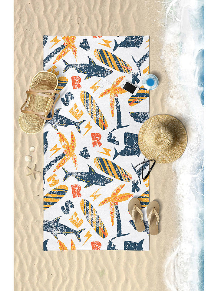 Samimi Ręcznik plażowy w kolorze kremowo-niebiesko-pomarańczowym - 150 x 75 cm rozmiar: onesize