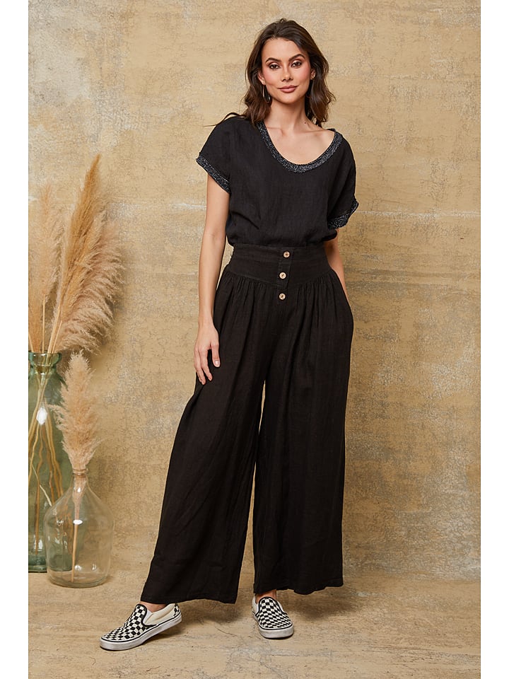 Fleur de Lin Lniane spodnie "Kendra" w kolorze czarnym rozmiar: M