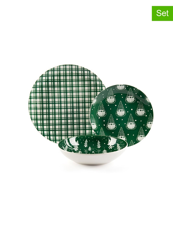 Trendy Kitchen by EXCÉLSA 18-częściowy zestaw talerzy "Green Winter" w kolorze zielonym rozmiar: onesize