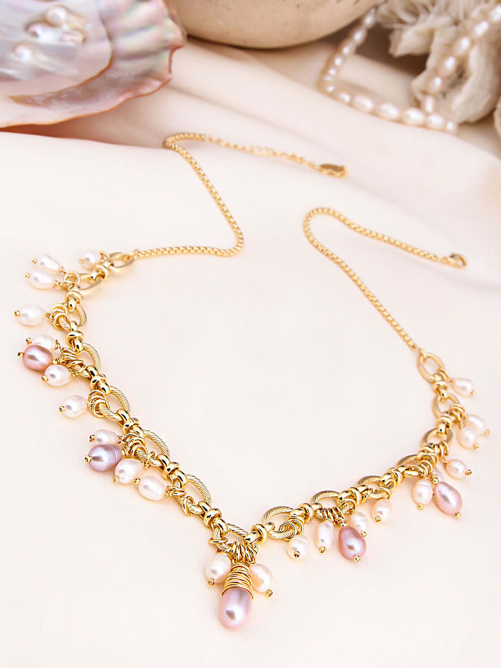 Pierres de Jade Pozłacany naszyjnik z elementami ozdobnymi - dł. 45 cm rozmiar: onesize