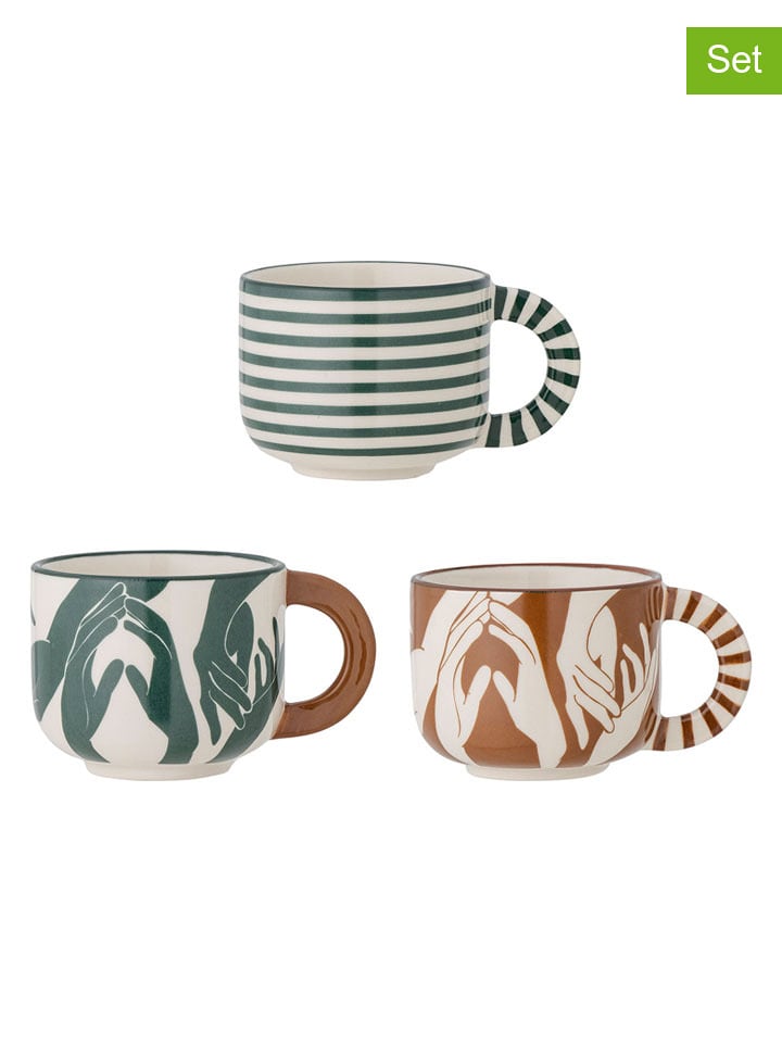 Bloomingville Kubki (3 szt.) "Carim" w kolorze jasnobrązowo-zielono-kremowym - 245 ml rozmiar: onesize