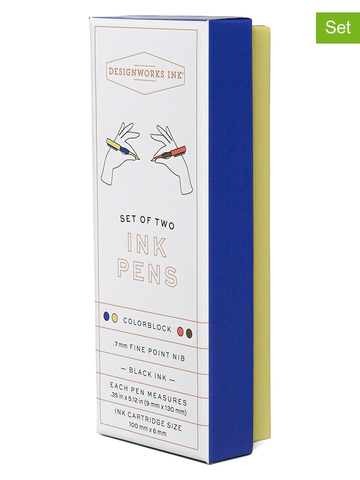 DESIGNWORKS INK ® Długopisy (2 szt.) w kolorze niebiesko-oliwkowo-pomarańczowym - dł. 13 cm rozmiar: onesize