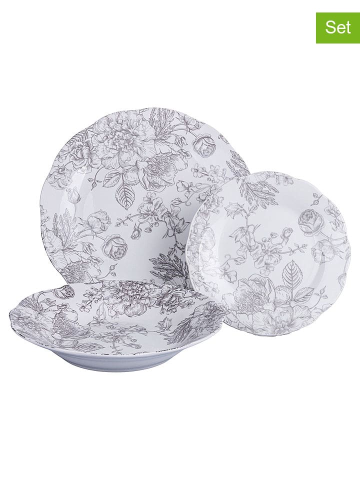 Villa d´Este 18-częściowy zestaw talerzy "Madame" w kolorze biało-jasnoszarym rozmiar: onesize