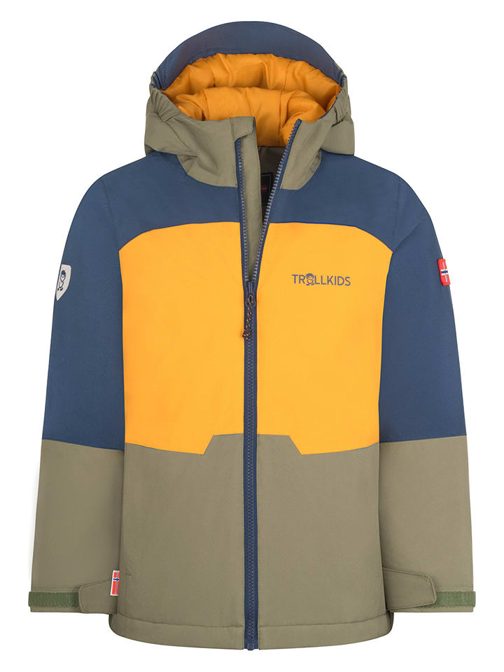 Trollkids Kurtka funkcyjna "Hardanger" w kolorze żółto-oliwkowo-niebieskim rozmiar: 98