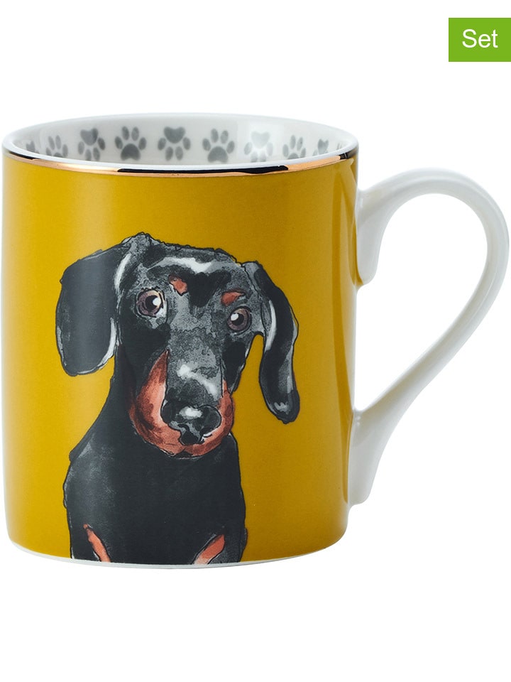 Mikasa Kubki (2 szt.) "Dashchund" w kolorze żółto-czarnym - 280 ml rozmiar: onesize