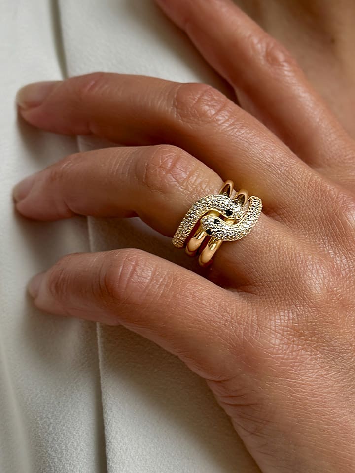 DI GIORGIO Pozłacany pierścionek z cyrkoniami rozmiar: 60