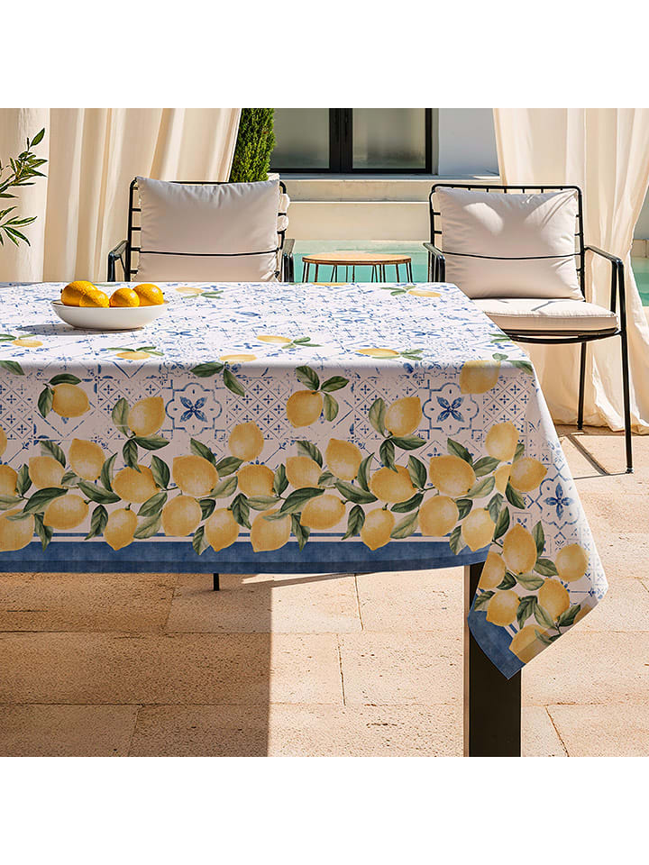 Mint Rugs Obrus "Floral And Tropical Doris" w kolorze biało-niebiesko-żółtym rozmiar: 155x300 cm