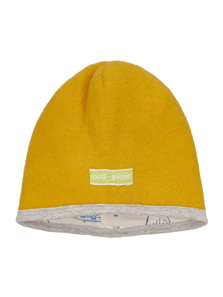 loud + proud Wełniana czapka w kolorze musztardowym rozmiar: 86/92