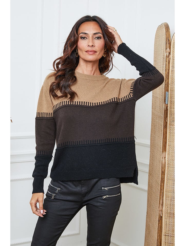 So Cachemire Sweter "Lurcia" w kolorze brązowo-czarno-jasnobrązowym rozmiar: S