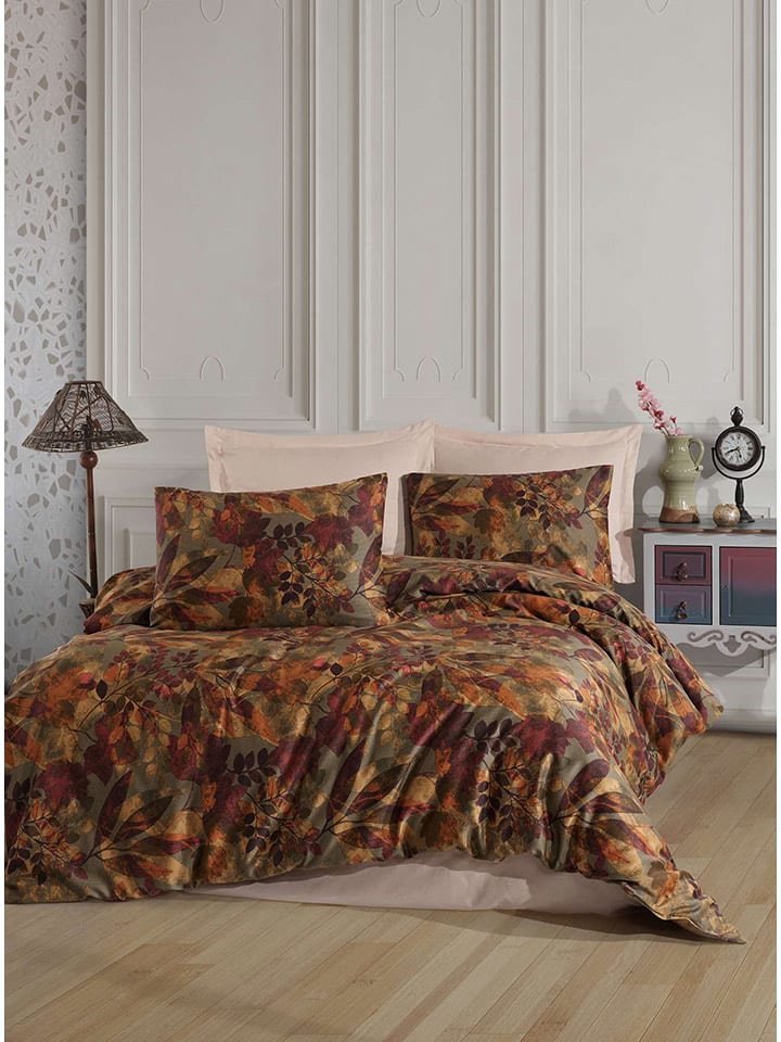 Elizabed Komplet pościeli satynowej w kolorze oliwkowo-pomarańczowym rozmiar: 140x200 cm