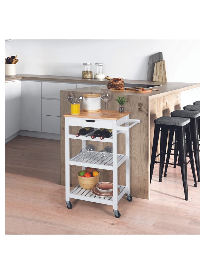 THE HOME DECO FACTORY Wózek kuchenny w kolorze brązowo-białym - 61 x 84,5 x 40 cm rozmiar: onesize