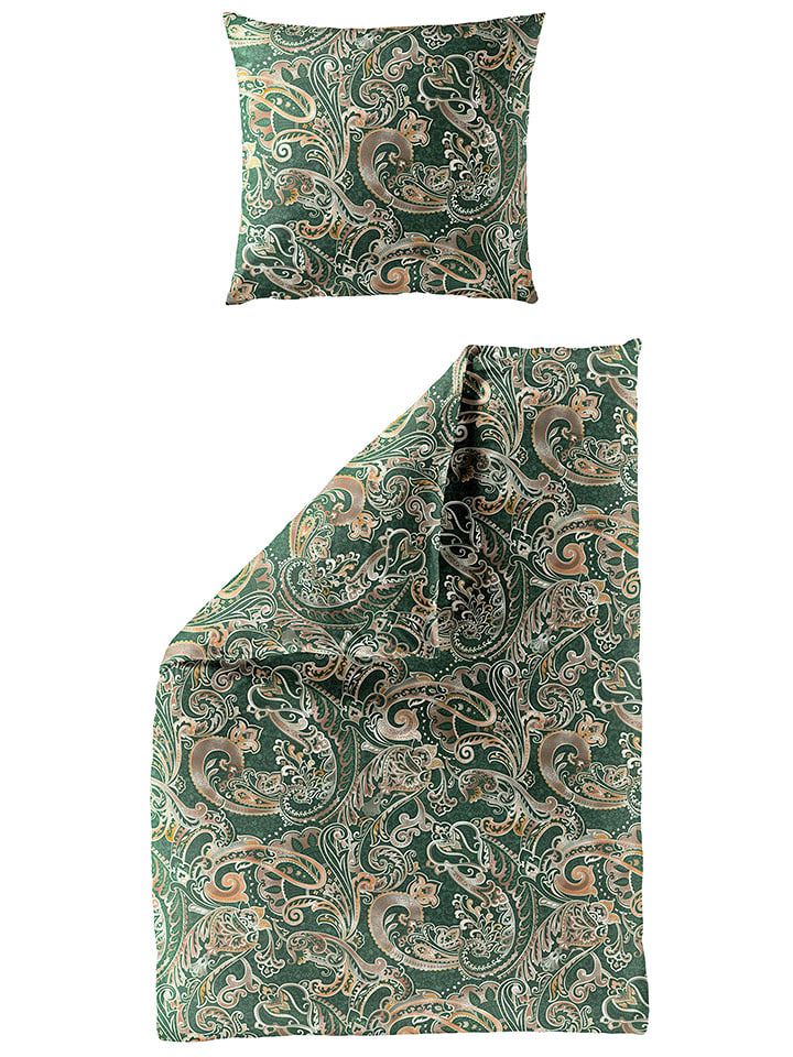 Bierbaum Komplet pościeli satynowej w kolorze zielonym rozmiar: 135x200 cm