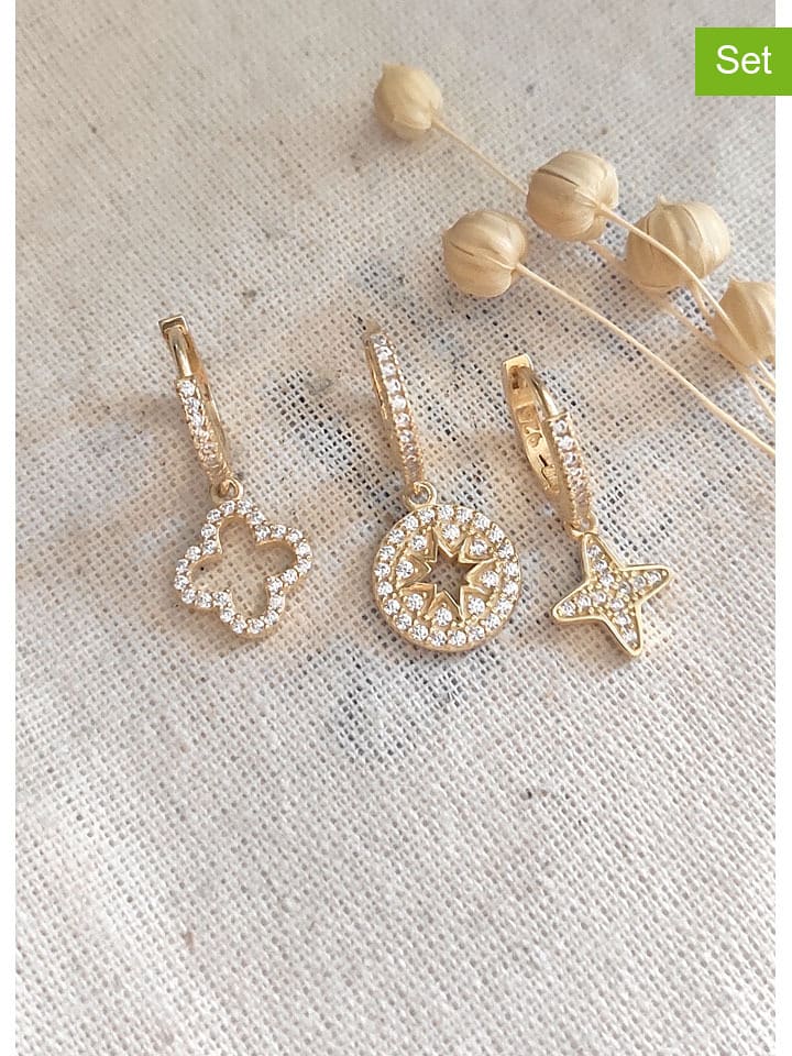 Miu Silver Pozłacane kolczyki (3 szt.) z cyrkoniami rozmiar: onesize