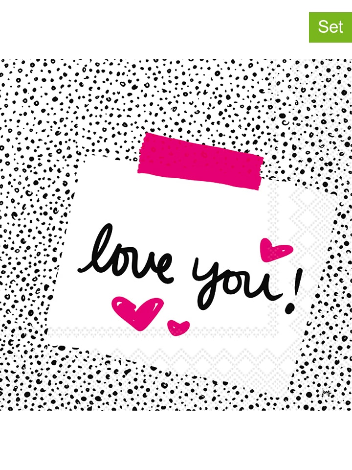 IHR Serwetki (60 szt.) "Love Note" w kolorze biało-czarno-różowym rozmiar: onesize