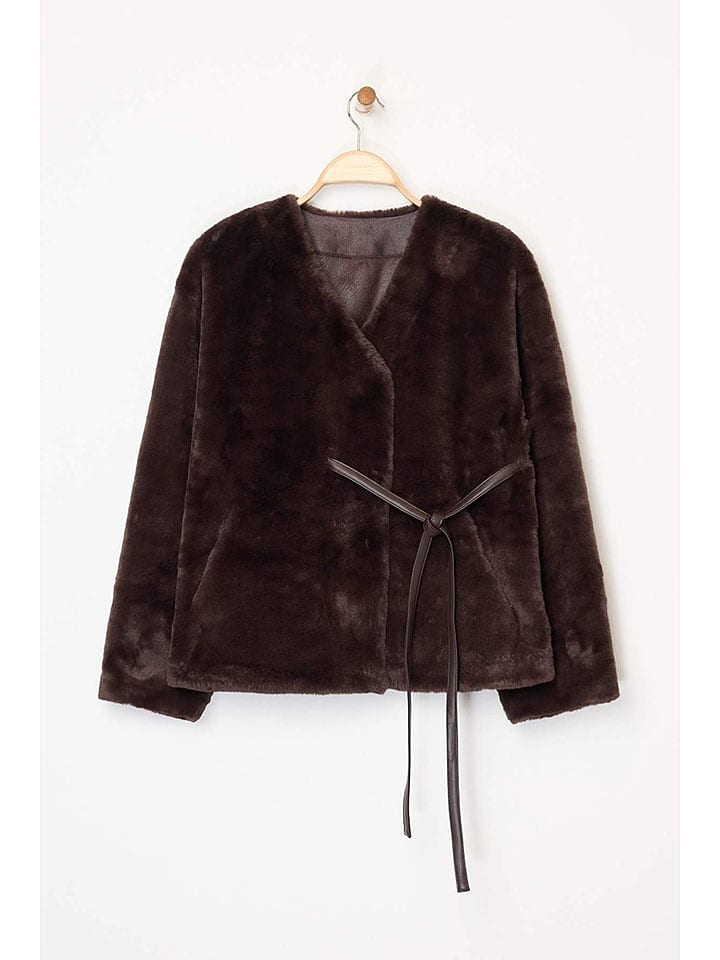 trendyol Płaszcz pluszowy w kolorze ciemnobrązowym rozmiar: M